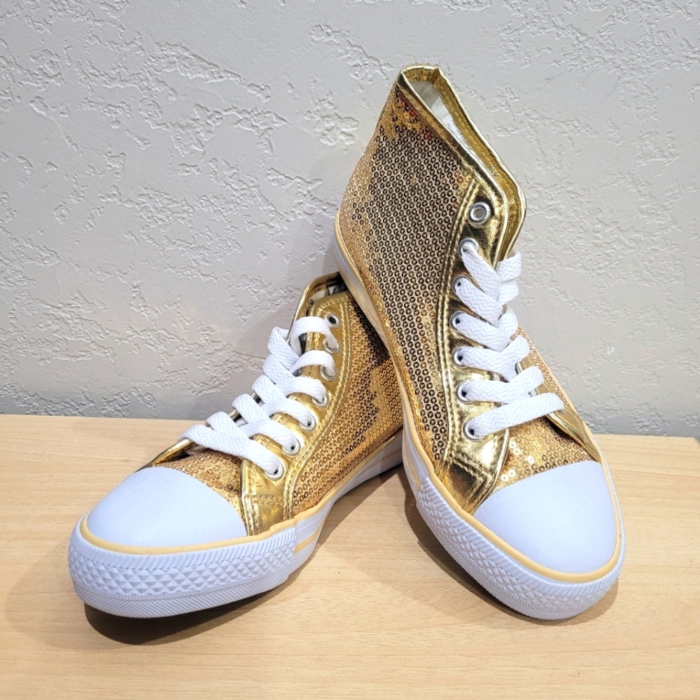 High Top Sequin Sneaker - Gold